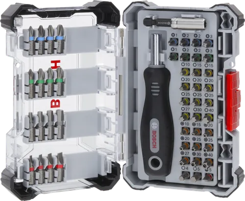 Juego de puntas de destornillador extra duras Bosch con estuche de exposición.